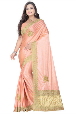 Rajveer enterprise Embroidered Bollywood Silk Blend, Lycra Blend Saree(Pink)