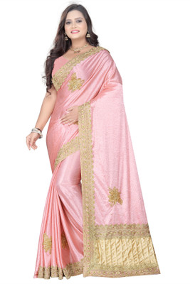 pal fashion Embroidered Bollywood Silk Blend, Lycra Blend Saree(Pink)