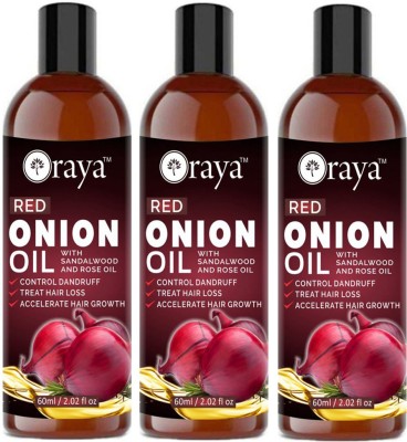 Oraya Red ONION Anti hair loss hair growth oil with Sandalwood-60ml-Pack of 3 Bottle-(180)