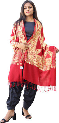 Radha Madhav Enterprise Wool Embroidered Women Shawl(Multicolor)
