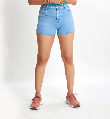 CodeBlue Solid Women Denim Light Blue Denim Shorts