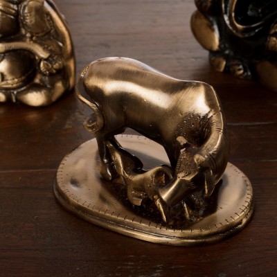 eCraftIndia Kamdhenu Cow And Calf Decorative Showpiece  -  5 cm(Brass, Brown)