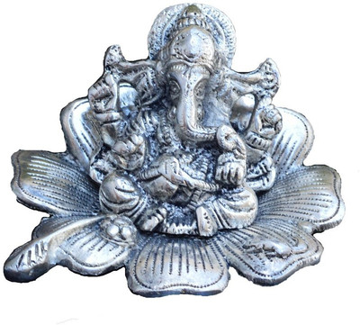 83% OFF on eCraftIndia Lord Ganesha Statue on Flower Decorative Showpiece - 7.62 cm(Aluminium, Silver)