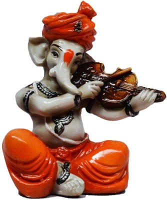 eCraftIndia Lord Ganesha Playing Violin Decorative Showpiece  -  12.7 cm(Polyresin, Orange, Brown)
