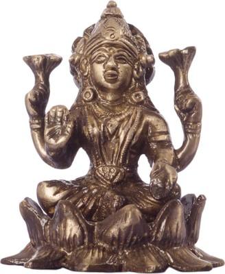 eCraftIndia Antique Finish Goddess Laxmi on Lotus Decorative Showpiece  -  7 cm(Brass, Brown)
