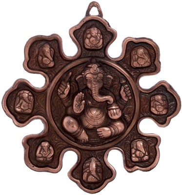eCraftIndia Metal Wall hanging with 9 variants of Lord Ganesha Decorative Showpiece  -  22.86 cm(Metal, Brown)