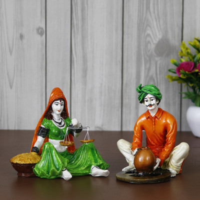 eCraftIndia Combo of Rajasthani Craftmen and Lady Statue Decorative Showpiece  -  15.24 cm(Plastic, Multicolor)