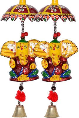 ROYAL ARTS AND CRAFTS Beautiful Handmade Rajasthani Decorative Lord Ganesh Hanging Door Pake Of-2 For Home Décor And Gifting Decorative Showpiece  -  10 cm(Wood, Multicolor)