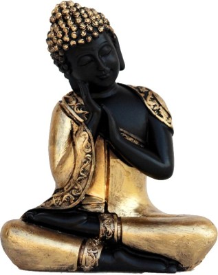 eCraftIndia Golden Finish Handcrafted Thinking Buddha Decorative Showpiece  -  17 cm(Polyresin, Gold, Black)