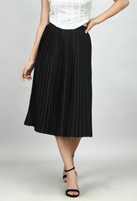 SOLA: Fashion Elegance Solid Women Pleated Black Skirt