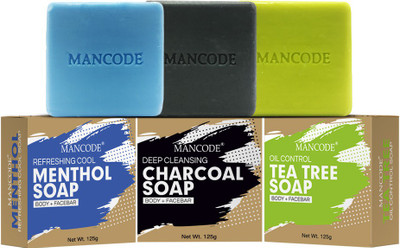 MANCODE Charcoal, Tea Tree and Methol Soap, 125gm each, Pack of 3(3 x 125 g)