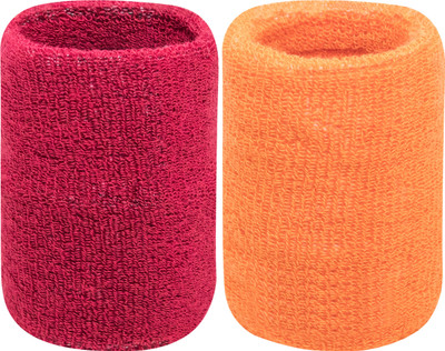 Neska Moda Cotton Wrist Band Fitness Band(Maroon, Orange, Pack of 2)