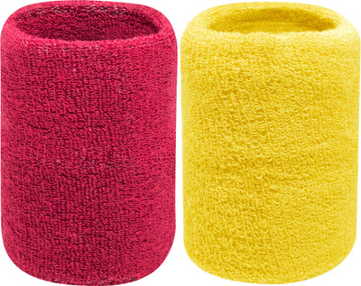 Neska Moda Cotton Wrist Band Fitness Band(Maroon, Yellow, Pack of 2)