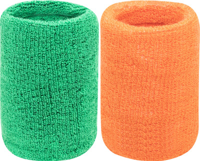 Neska Moda Cotton Wrist Band Fitness Band(Green, Orange, Pack of 2)