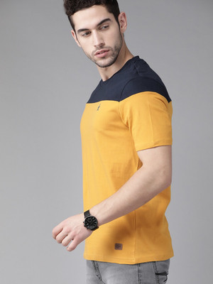 Roadster Colorblock Men Round Neck Yellow T-Shirt