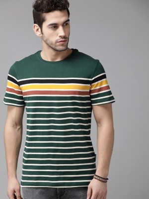 Roadster Striped Men Round Neck Green T-Shirt