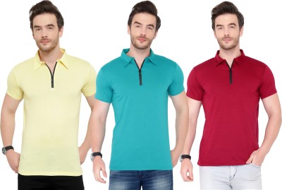 Adorbs Solid Men Polo Neck Blue, Maroon, Yellow T-Shirt