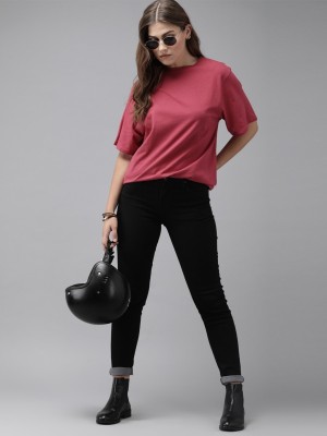 Roadster Solid Women Round Neck Red T-Shirt