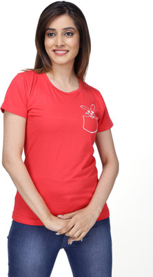 NEO GARMENTS Printed Women Round Neck Red T-Shirt