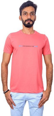 Kiva Fashion Typography Men Round Neck Pink T-Shirt