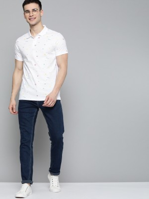 Mast & Harbour Printed Men Polo Neck White T-Shirt