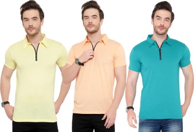 Tivy Solid Men Polo Neck Blue, Beige, Yellow T-Shirt