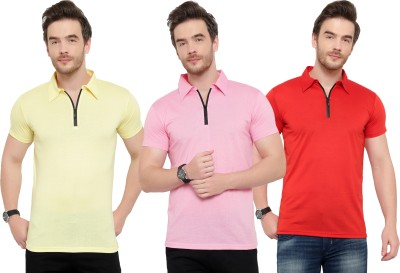 Adorbs Solid Men Polo Neck Red, Pink, Yellow T-Shirt