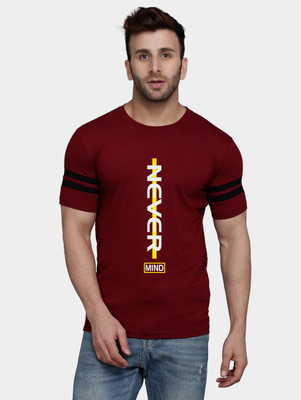SLOWLORIS Printed Men Round Neck Maroon, Orange T-Shirt