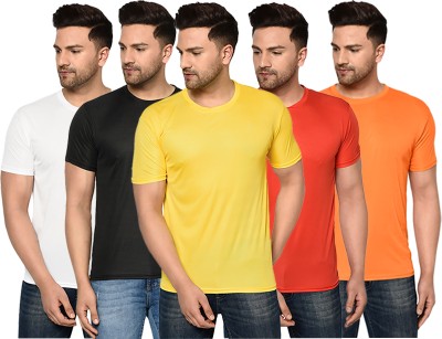 InkTees Solid Men Round Neck Multicolor T-Shirt(Pack of 5)