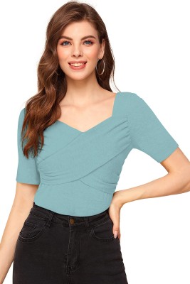 ILLI LONDON Party Half Sleeve Solid Women Light Green Top