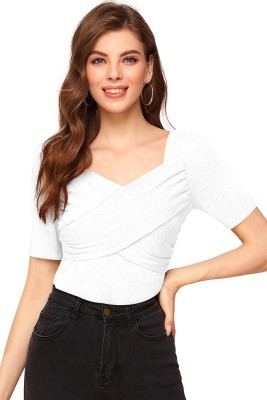 ILLI LONDON Party Short Sleeve Solid Women White Top