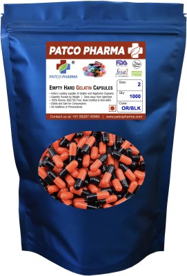 PATCO PHARMA RAW MATERIALS & EQIPMENTS Size 2 Orange/Black Empty Gelatin Pill Capsule - Gluten Free, DIY Powder Filling(1000 No)