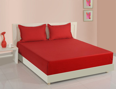 Blizz Mont 225 TC Microfiber Double Striped Flat Bedsheet(Pack of 1, Red)