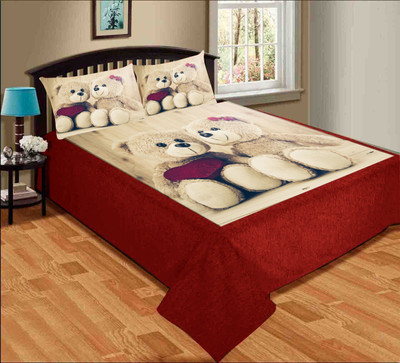 Ishantex World 180 TC Velvet Double Printed Flat Bedsheet(Pack of 1, Multicolor)