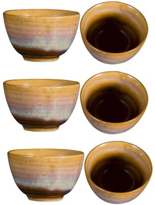 caffeine Ceramic Dessert Bowl Handmade Mustard & Brown Studio(Pack of 6, Brown)