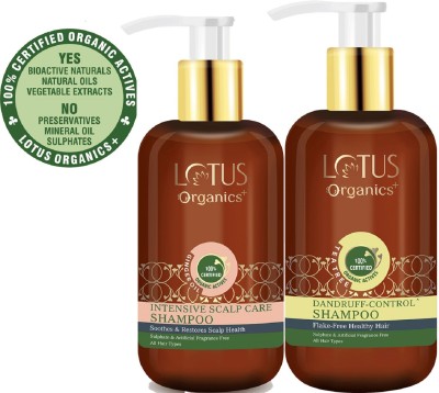 Lotus Organics+ Anti-Dandruff Kit ( Intensive Scalp Care Shampoo - 210 ML + Dandruff Control Shampoo - 300 ML )(2 Items in the set)