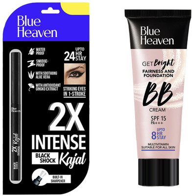 BLUE HEAVEN Soft Kajal Eyeliner with bb tube foundation(2 Items in the set)