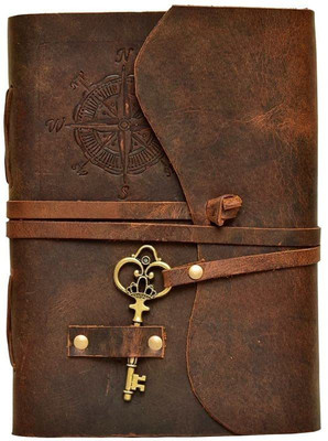 CRAFT CLUB Finished Leather Compass Embossed Journal With 100% Antique Handmade Paper A5 Journal Unruled 200 Pages(Brown)