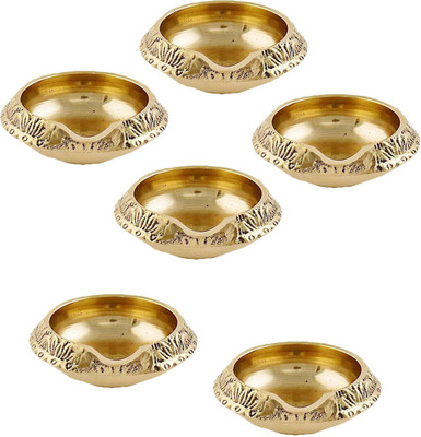 SHRI ANAND Brass Kuber Diya For Pooja Decor Oil Deepak for Home Mandir Pack Of 6 Brass (Pack of 6) Table Diya(Height: 1 inch)