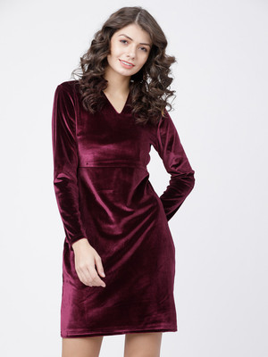Tokyo Talkies Women A-line Maroon Midi/Calf Length Dress