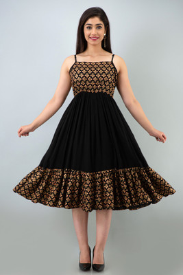 VASANT APPAREL Women A-line Black Midi/Calf Length Dress