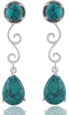 Femme Jam 925 Sterling Silver Natural Turquoise Gemstone Dangler Drop Earrings for Women Turquoise Sterling Silver Drops & Danglers