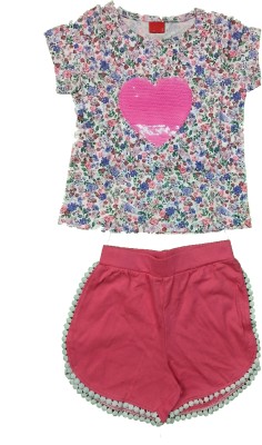 Wonder Star Baby Girls Casual T-shirt Shorts(Pink)