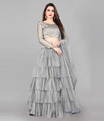 Aarvi Enterprise Self Design Semi Stitched Lehenga Choli(Grey)