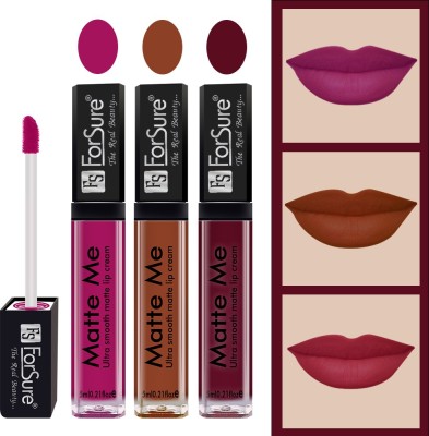 ForSure Matte Me Liquid Lipstick Combo of 3 (Non Transferable)(Magenta, Rust Brown , Ruby Red, 15 ml)