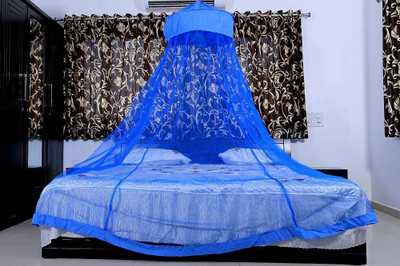 MISRI Nylon Adults Washable Nylon Filament Round Mosquito Net (King Size Bed Mosquito Net(Blue, Ceiling Hung)