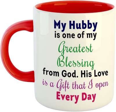 ARTBUG My Hubby is one of My Greatest Blessings from God Coffee - Best Gift for Husband, Husband On Marriage, Anniversary, Birthday Valentine Gift - Red Ceramic Coffee Mug(350 ml)