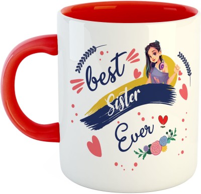 ARTBUG Best Sister Ever Ceramic Coffee - Best Gift for Didi, Sis, Behan on Raksha Bandhan, Bhai Dooj, Birthday, Anniversary - Red Ceramic Coffee Mug(350 ml)