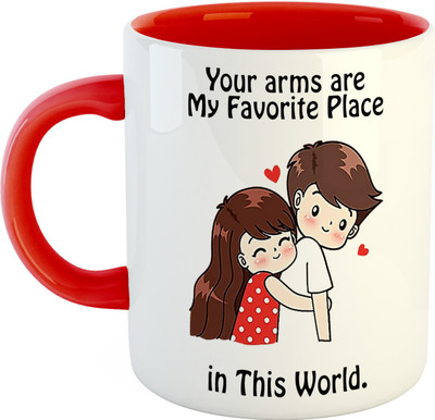 ARTBUG Your Arms are My Favourite Place in This World Ceramic Coffee - Best Gift for Husband, Boyfriend, Girlfriend, Wife, Valentines Day Gift - Red Ceramic Coffee Mug(350 ml)