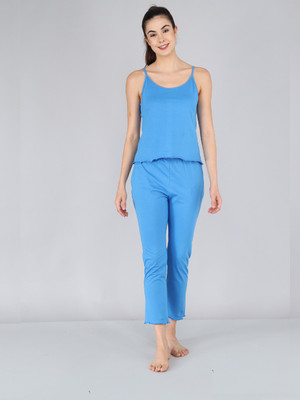 THE DRY STATE Women Solid Blue Top & Pyjama Set